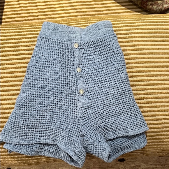 DONNI. High Waist Waffle Knit Shorts in Light Blue - Picture 4 of 4